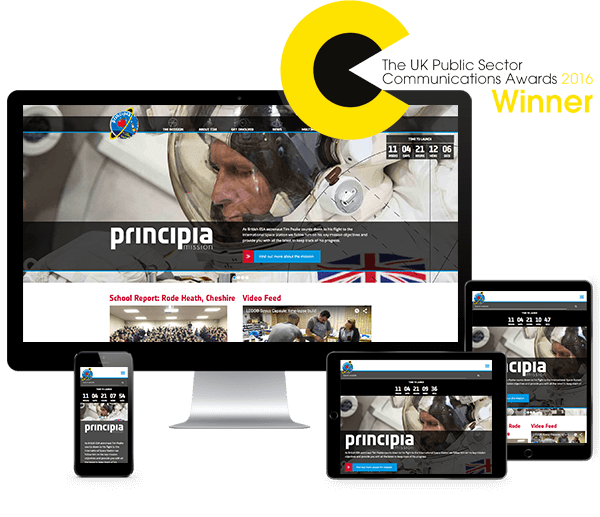 The UK Space Agency's Principia website displayed on a number of digital devices, including iPhone, iPad and Mac