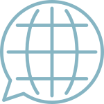 Light blue globe logo in speech bubble