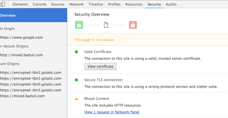 Google's HTTPS panel in Chrome