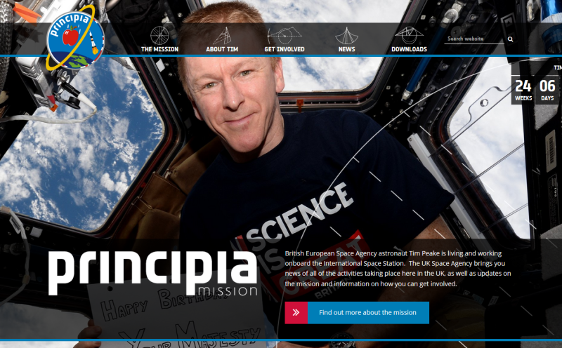 Tim Peake featured on the Principia homepage