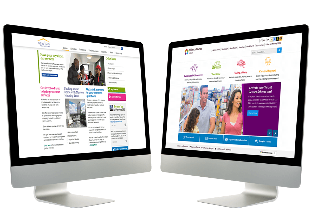 Two Mac computers displaying housing sector websites