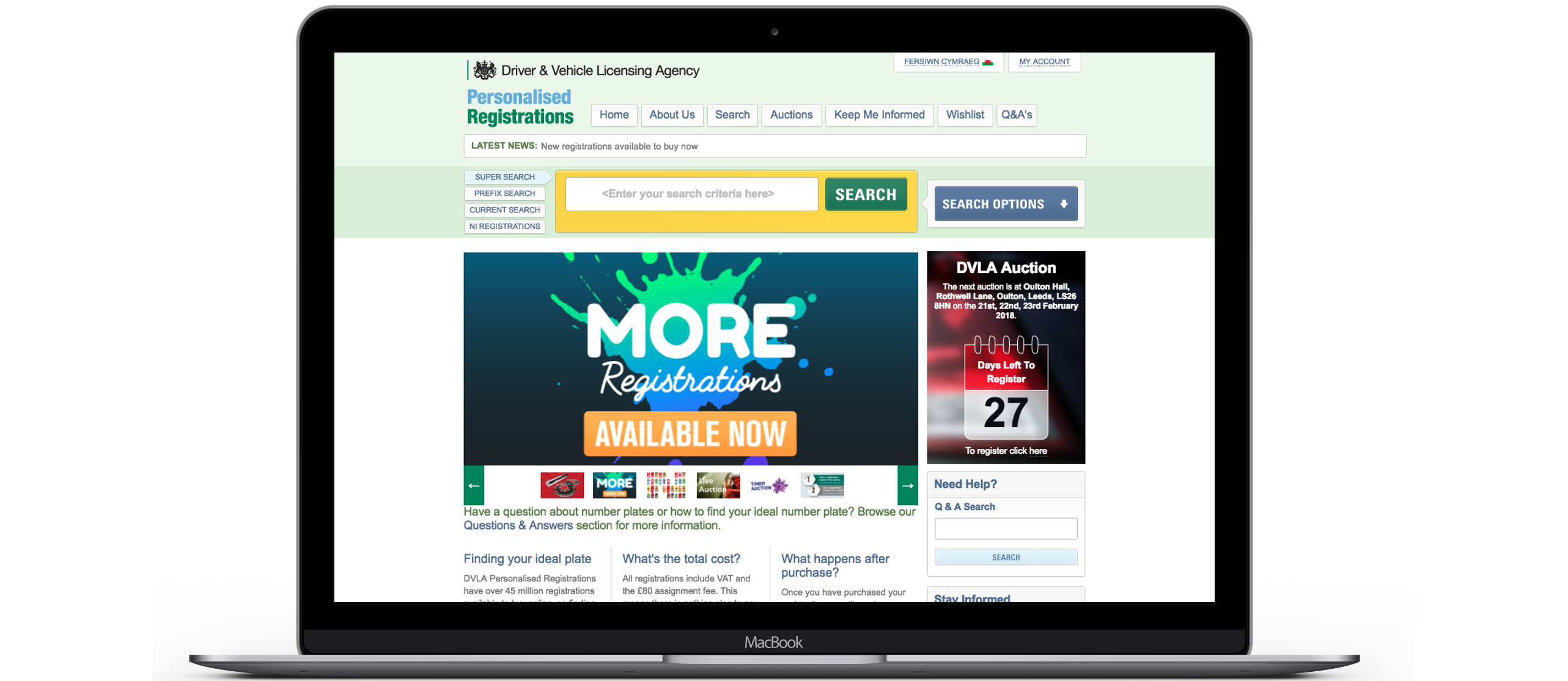 DVLA Personalised Registrations website displayed on MacBook