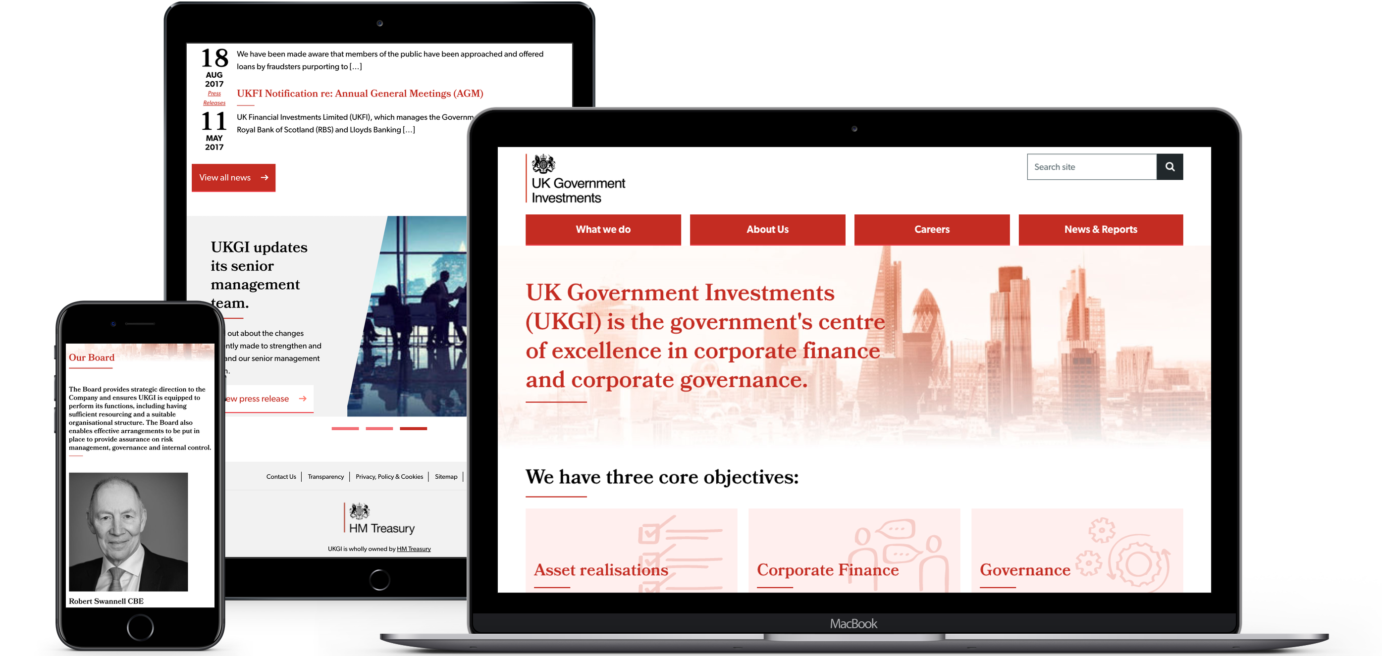 The UKGI website displayed on iPhone, iPad & Macbook