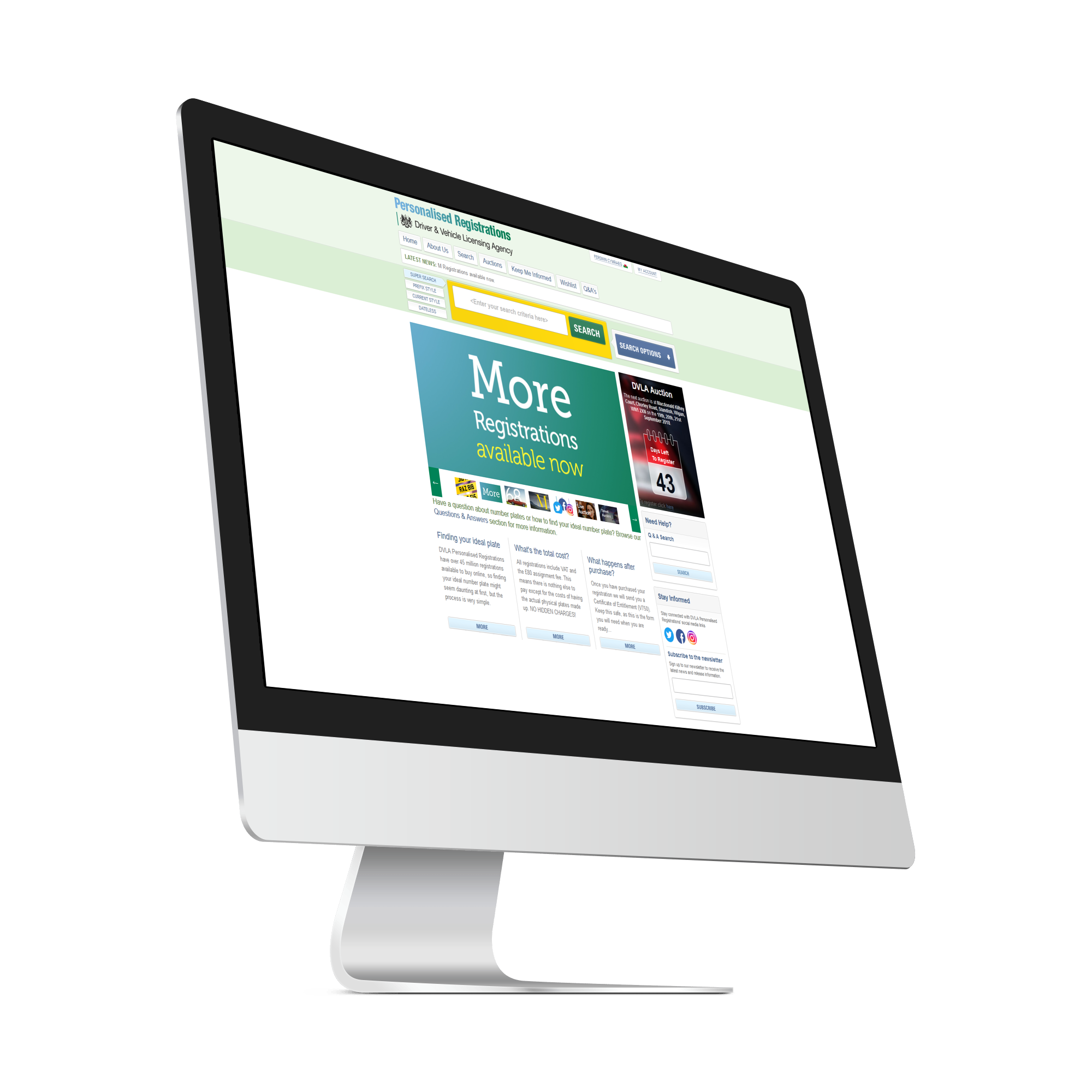 DVLA Personalised Registrations website displayed on desktop