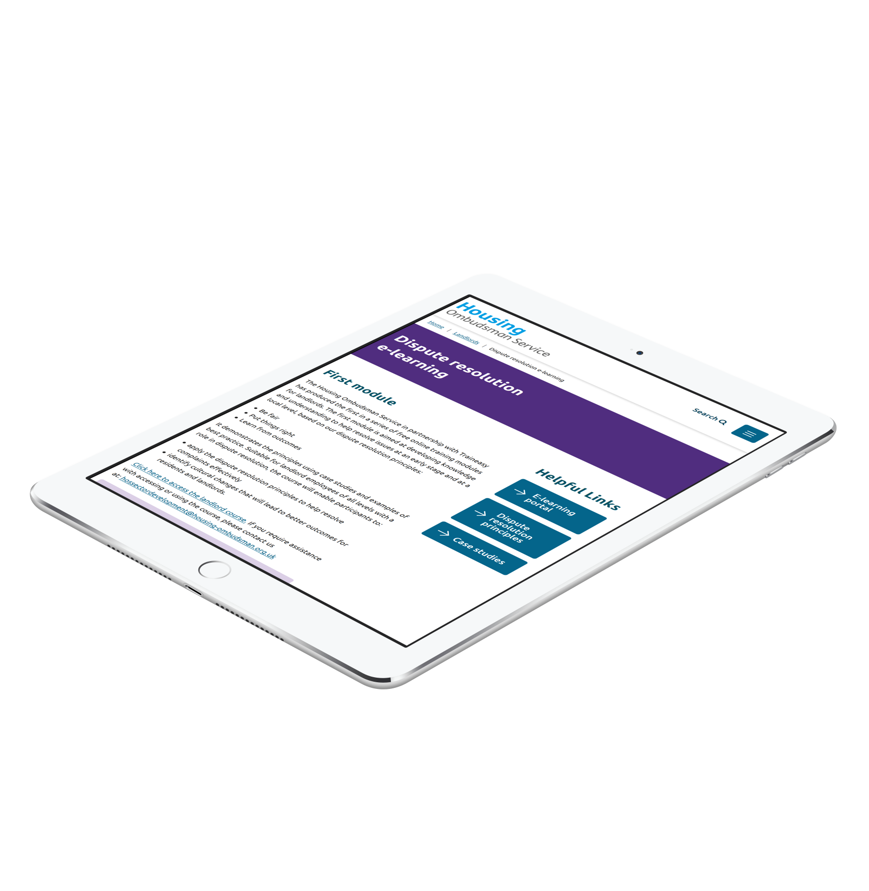 Housing Ombudsman website displayed on tablet