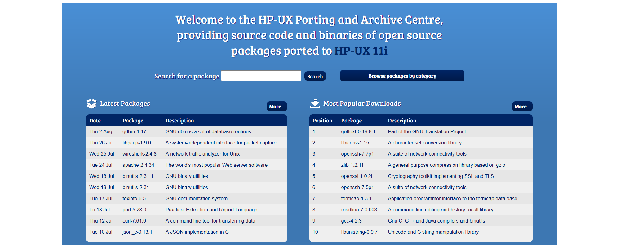 HP-UX Porting & Archive Centre screenshot