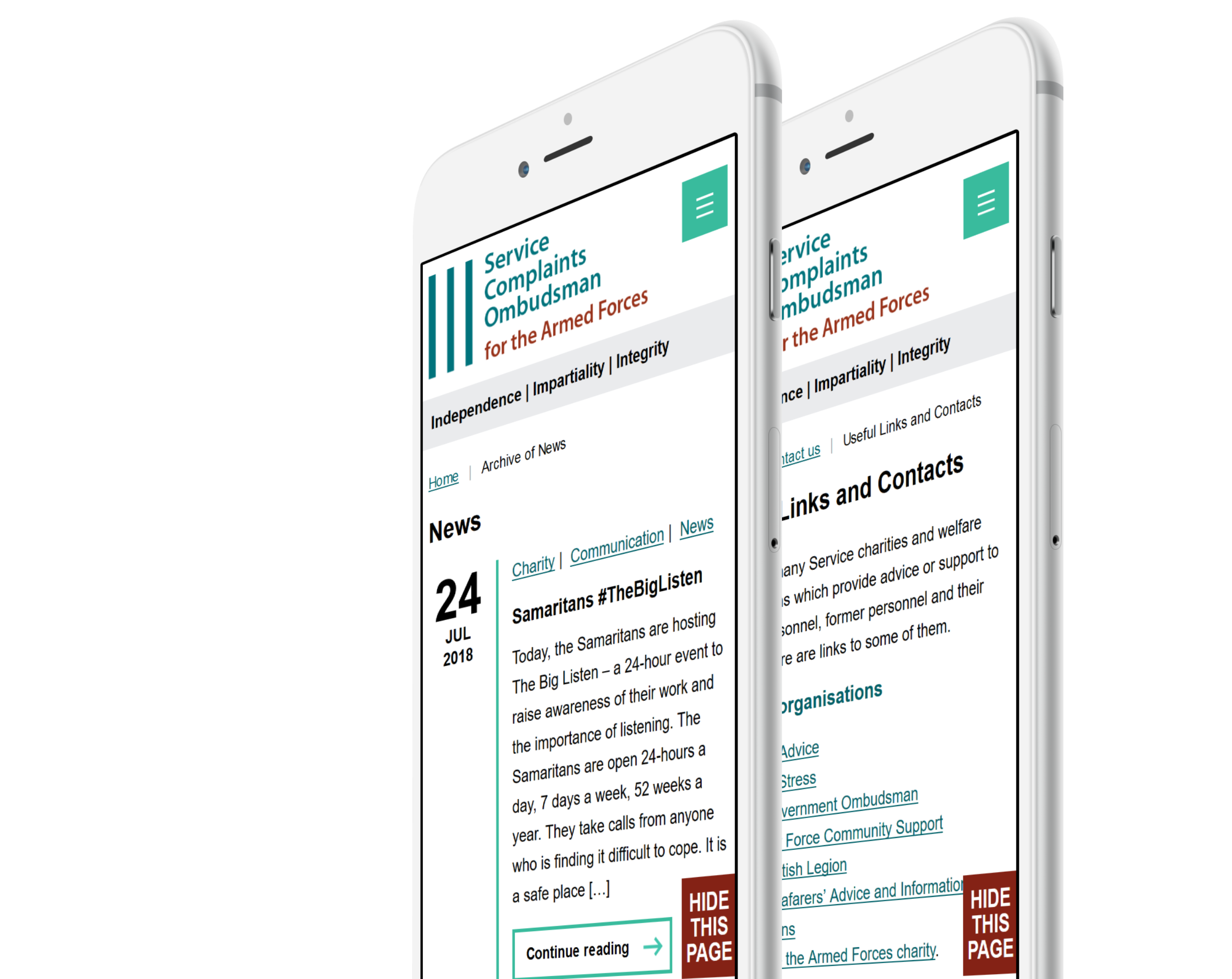 Service Complaints Ombudsman for the Armed Forces website displayed on a mobile device