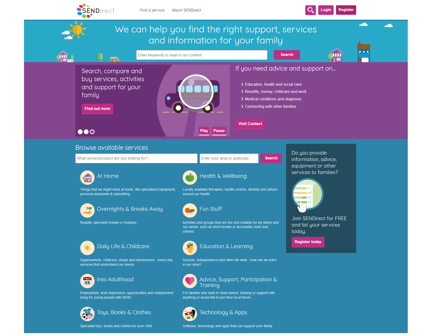 SENDirect website screenshot