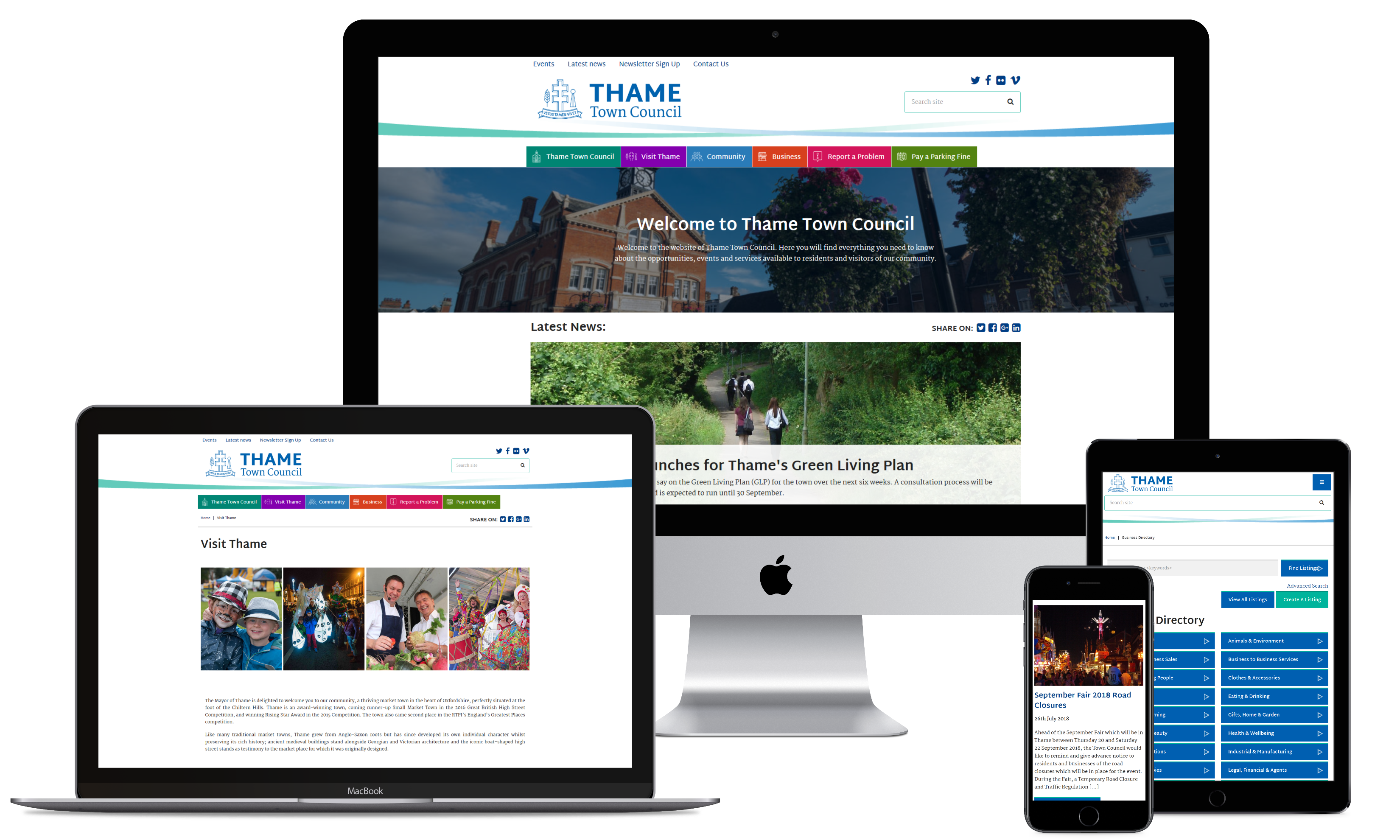 Thame Town Council website displayed on various digital devices