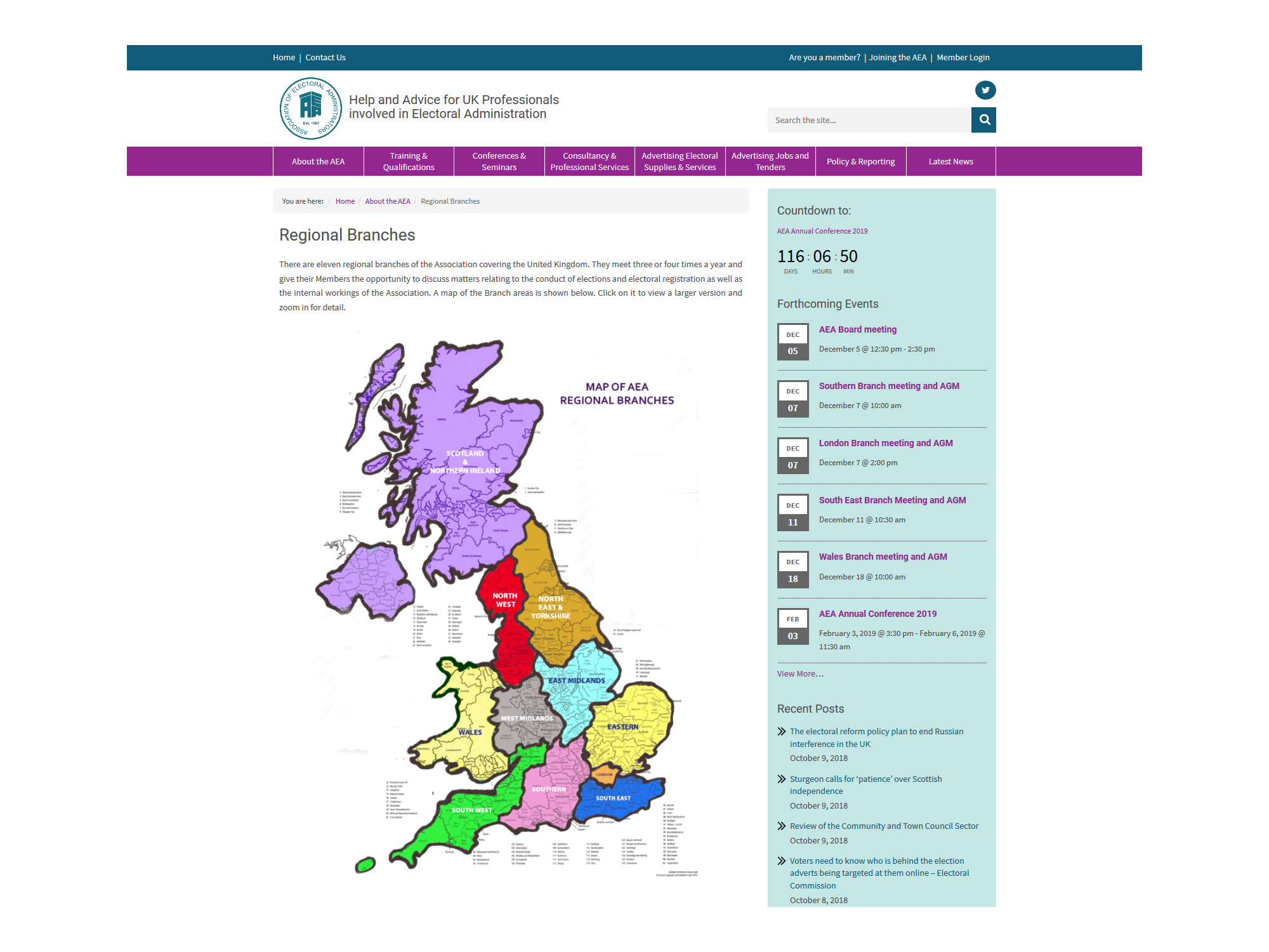 A screenshot from the Assocation of Electoral Administrator's website