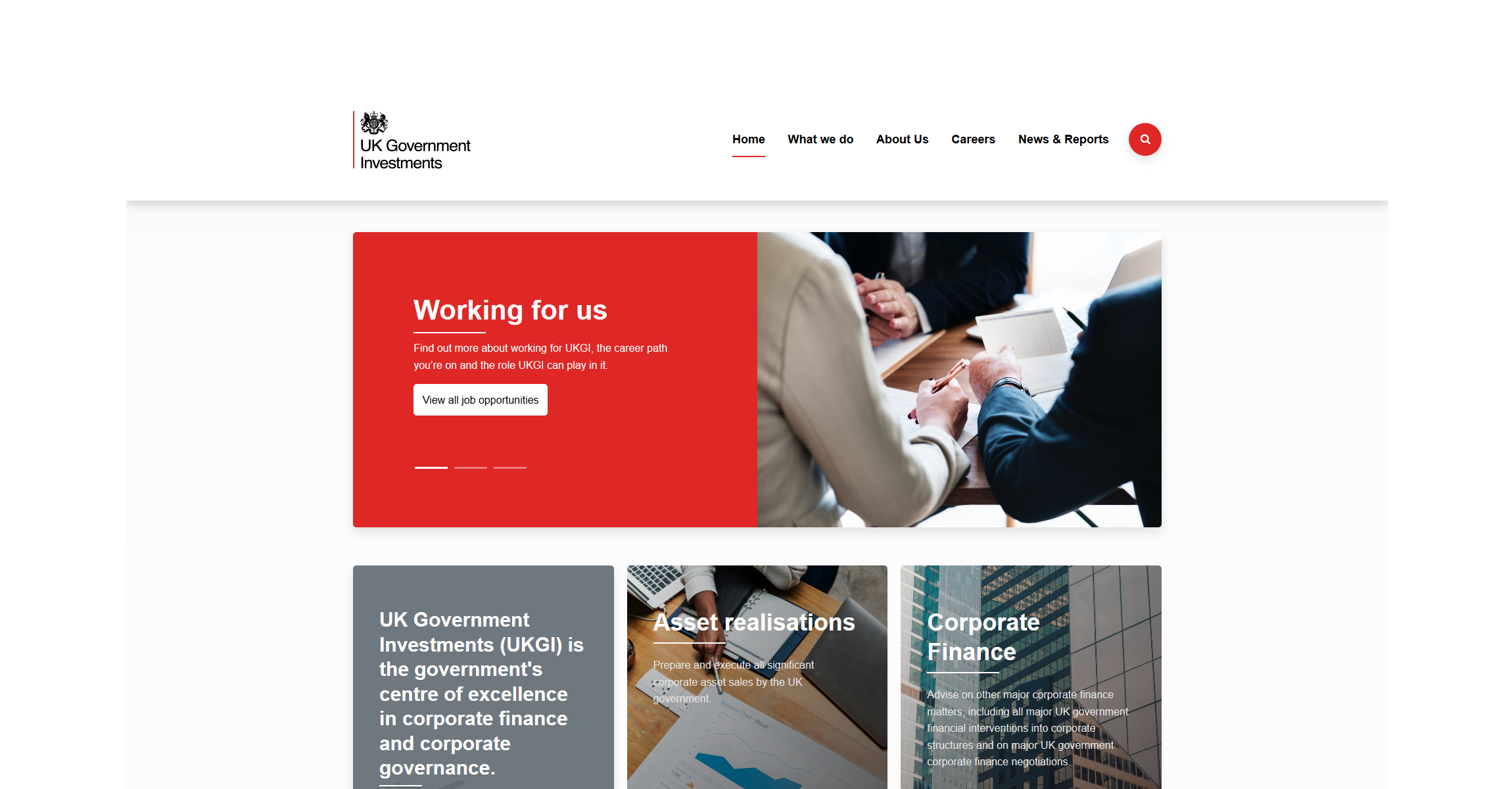 UK Government Investments (UKGI) website homepage screenshot