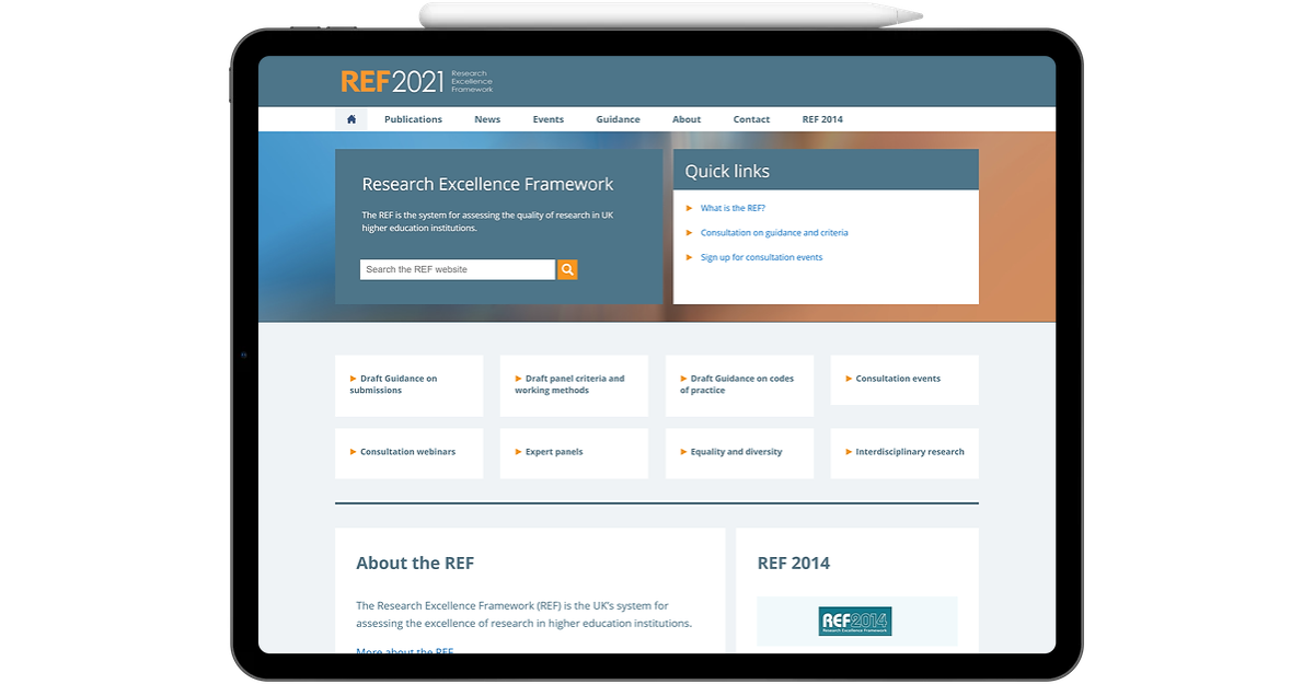 UK Shared Business Service's REF 2021 website displayed on iPad Pro