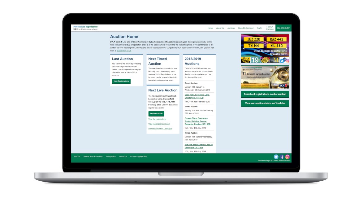 The DVLA's Personalised Registrations website homepage displayed on a laptop