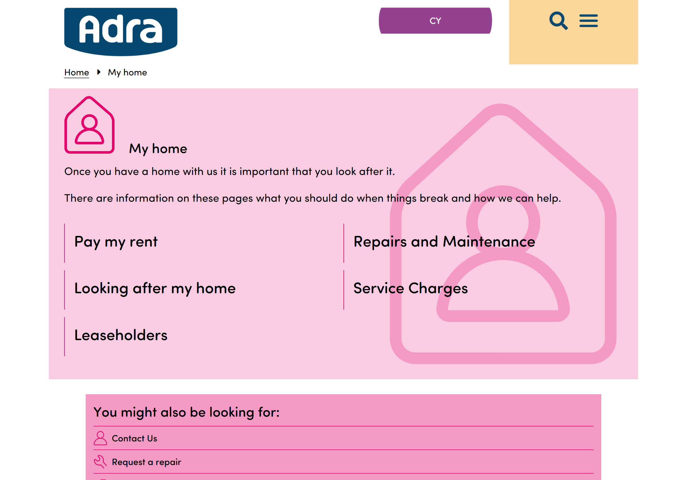 Adra 'I want a home' section screenshot